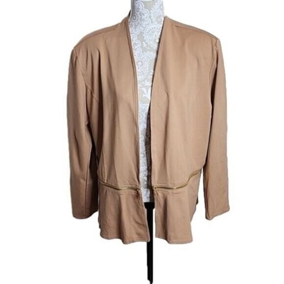 IMAN Jacket Blazer Tan Zipper Accent at Waist Stretch NWT Women's 2X - Picture 1 of 6